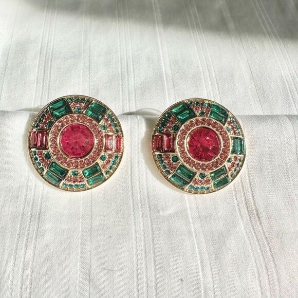 Vintage Art Deco style pink and Emerald green stud earrings ￼ - Picture 1 of 3